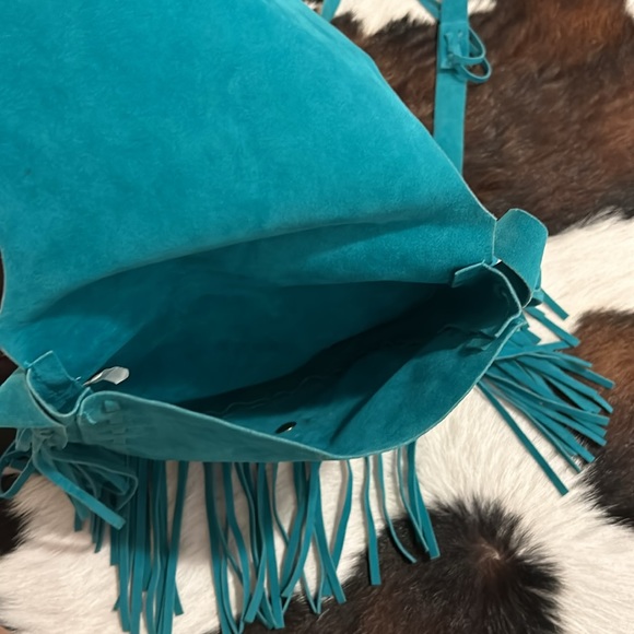 Turquoise Leather Fringe Purse - Picture 3 of 4